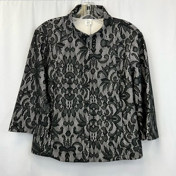 Jockey Womens Jacket Black Floral Waist Length Buttons Stretch Lace Size Small - Picture 1 of 12
